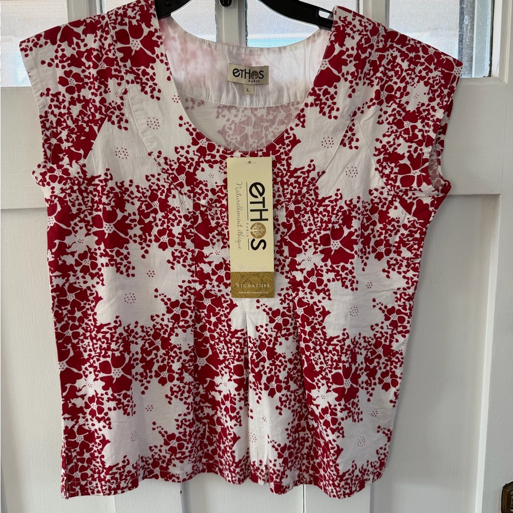 Ethos White Tunic with Red Floral Print